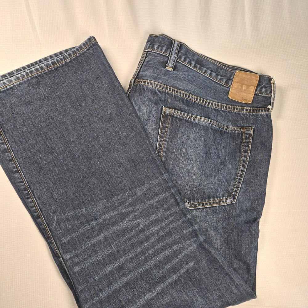 SOLD Gap 1969 Men's Blue Denim Bootcut Jeans 42Wx30L Zipper Fly Dark Wash Cotton